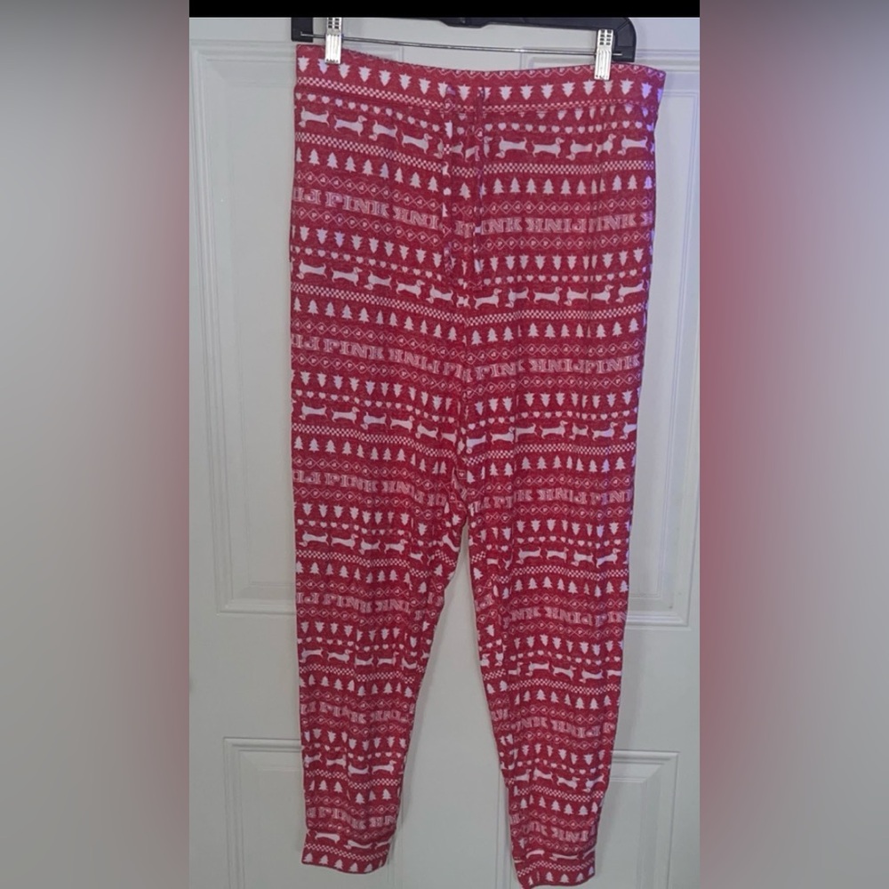 PINK Victoria's Secret Red and White Sleepwear dog logo pants  size large